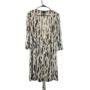 Laundry by Design Women’s Black & White Abstract Wrap-Style Belted Dress Sz Med